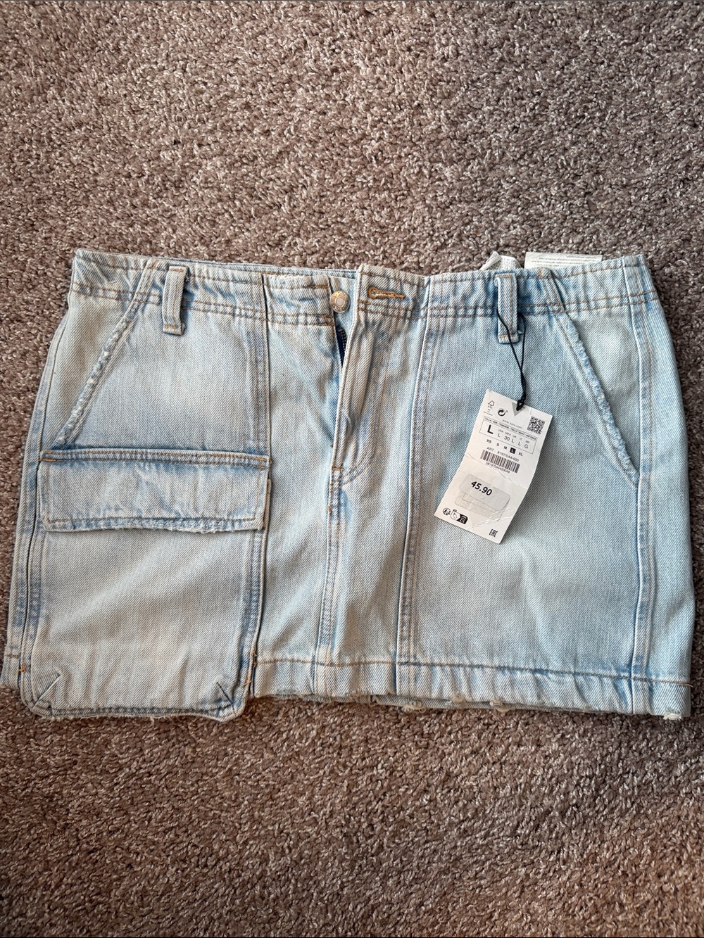 Zara Light Blue Denim Cargo Mini Skirt
